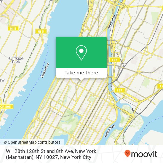 Mapa de W 128th 128th St and 8th Ave, New York (Manhattan), NY 10027