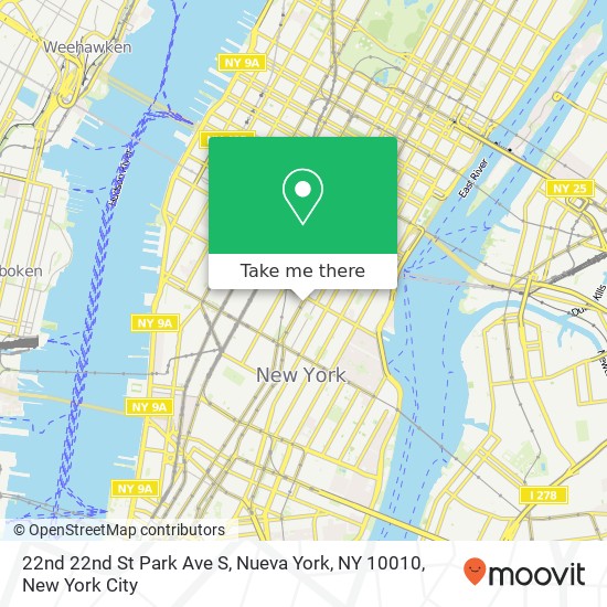 Mapa de 22nd 22nd St Park Ave S, Nueva York, NY 10010