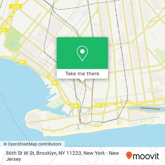 Mapa de 86th St W St, Brooklyn, NY 11223