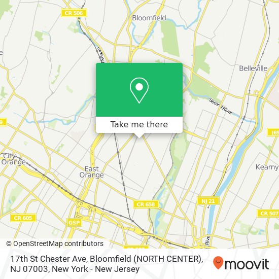 Mapa de 17th St Chester Ave, Bloomfield (NORTH CENTER), NJ 07003