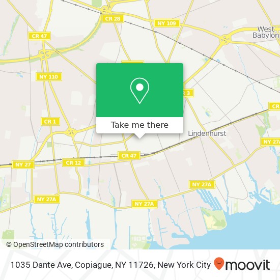 Mapa de 1035 Dante Ave, Copiague, NY 11726