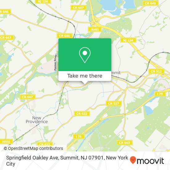 Mapa de Springfield Oakley Ave, Summit, NJ 07901