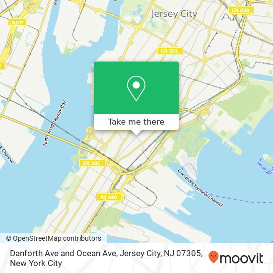 Mapa de Danforth Ave and Ocean Ave, Jersey City, NJ 07305