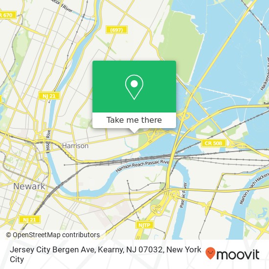 Mapa de Jersey City Bergen Ave, Kearny, NJ 07032