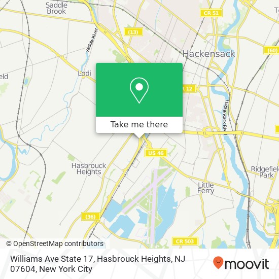 Mapa de Williams Ave State 17, Hasbrouck Heights, NJ 07604