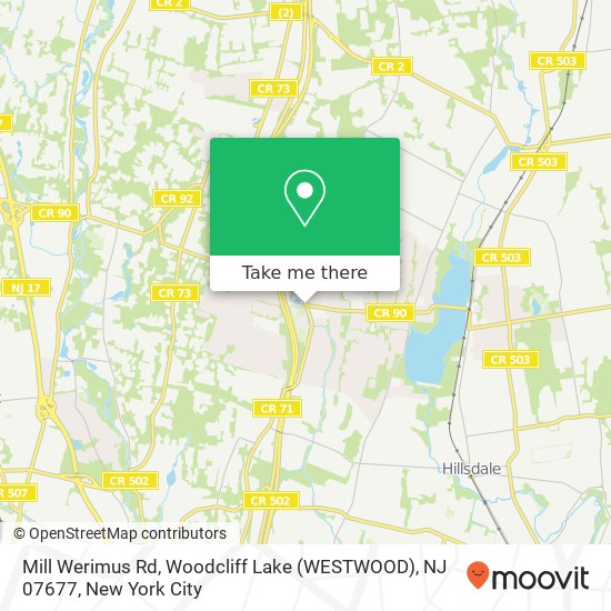 Mapa de Mill Werimus Rd, Woodcliff Lake (WESTWOOD), NJ 07677