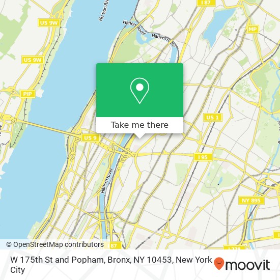 W 175th St and Popham, Bronx, NY 10453 map
