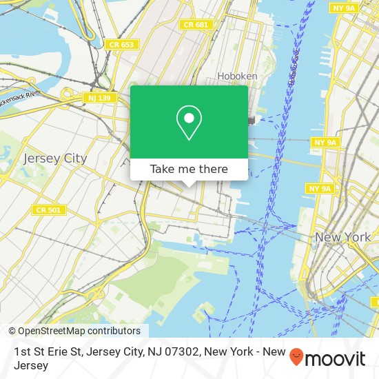 Mapa de 1st St Erie St, Jersey City, NJ 07302