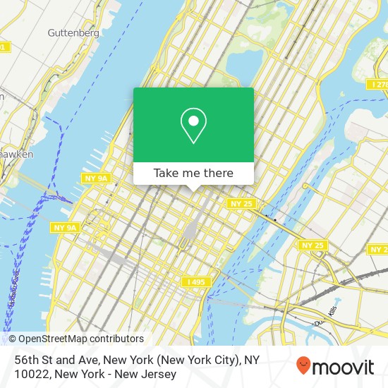 56th St and Ave, New York (New York City), NY 10022 map