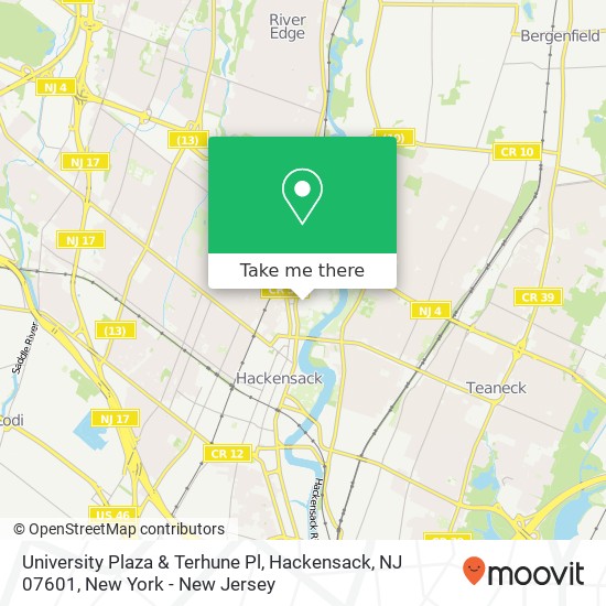 Mapa de University Plaza & Terhune Pl, Hackensack, NJ 07601
