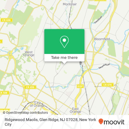 Mapa de Ridgewood Maolis, Glen Ridge, NJ 07028