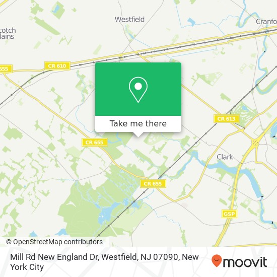 Mapa de Mill Rd New England Dr, Westfield, NJ 07090