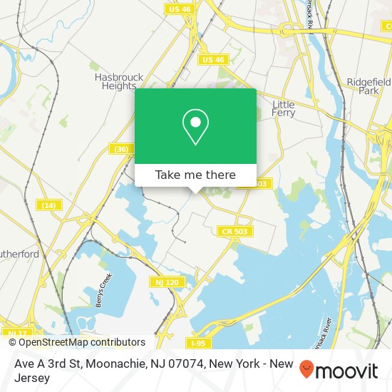 Mapa de Ave A 3rd St, Moonachie, NJ 07074