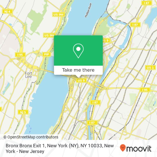 Mapa de Bronx Bronx Exit 1, New York (NY), NY 10033