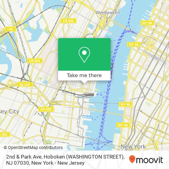Mapa de 2nd & Park Ave, Hoboken (WASHINGTON STREET), NJ 07030
