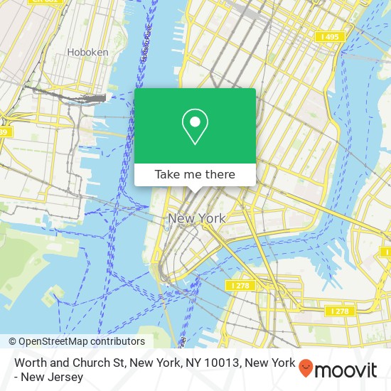 Worth and Church St, New York, NY 10013 map