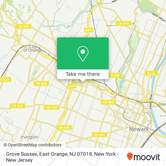 Mapa de Grove Sussex, East Orange, NJ 07018