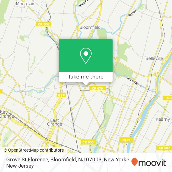 Mapa de Grove St Florence, Bloomfield, NJ 07003