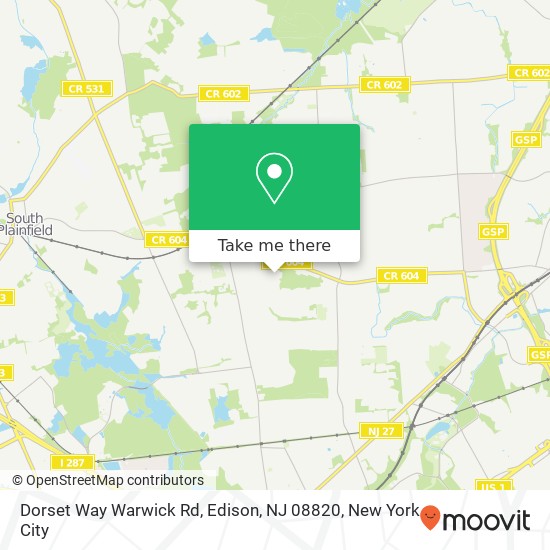 Mapa de Dorset Way Warwick Rd, Edison, NJ 08820
