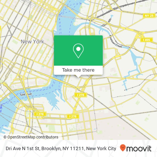 Mapa de Dri Ave N 1st St, Brooklyn, NY 11211