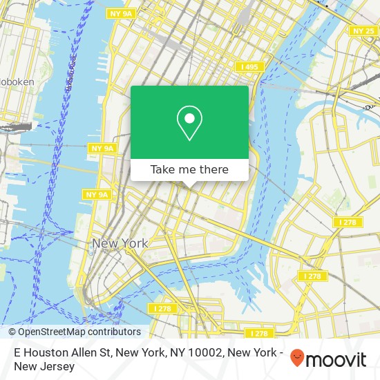 Mapa de E Houston Allen St, New York, NY 10002