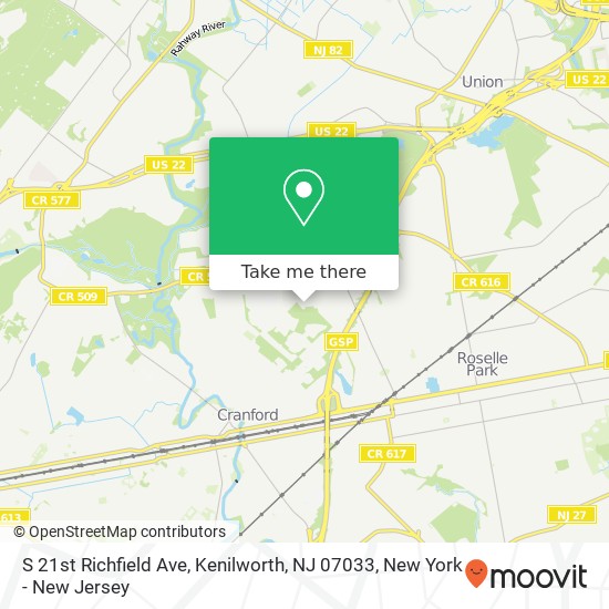 Mapa de S 21st Richfield Ave, Kenilworth, NJ 07033