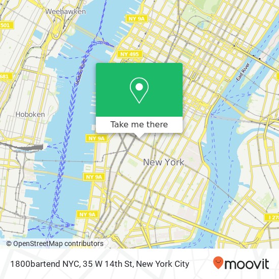 Mapa de 1800bartend NYC, 35 W 14th St