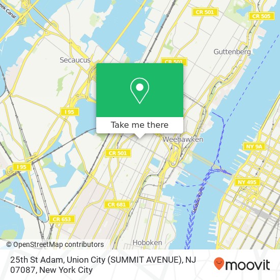 Mapa de 25th St Adam, Union City (SUMMIT AVENUE), NJ 07087