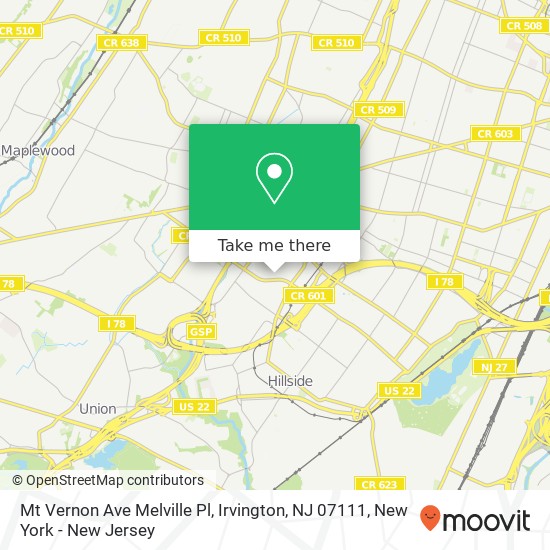 Mapa de Mt Vernon Ave Melville Pl, Irvington, NJ 07111