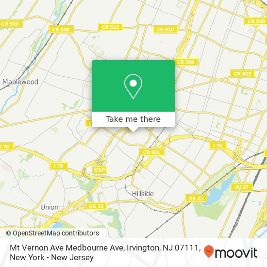Mt Vernon Ave Medbourne Ave, Irvington, NJ 07111 map
