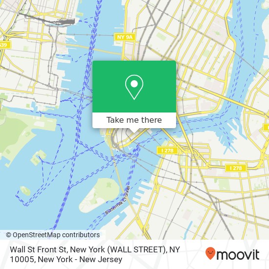 Mapa de Wall St Front St, New York (WALL STREET), NY 10005
