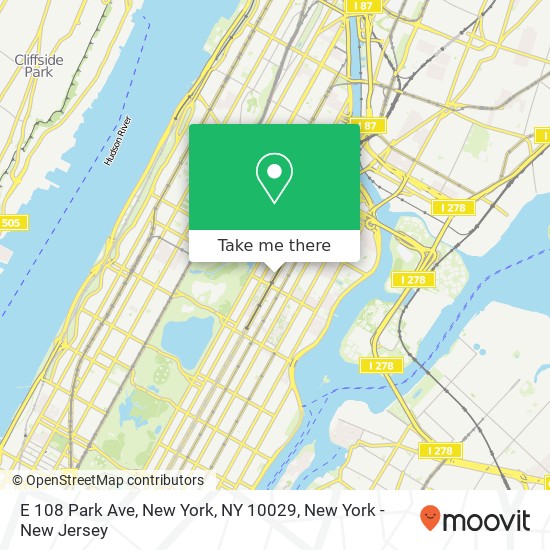 Mapa de E 108 Park Ave, New York, NY 10029