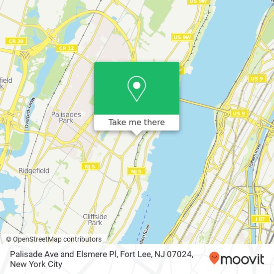 Palisade Ave and Elsmere Pl, Fort Lee, NJ 07024 map