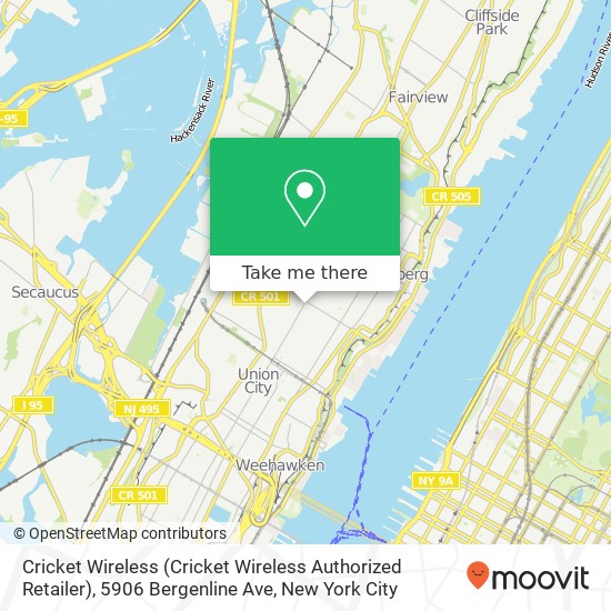 Mapa de Cricket Wireless (Cricket Wireless Authorized Retailer), 5906 Bergenline Ave