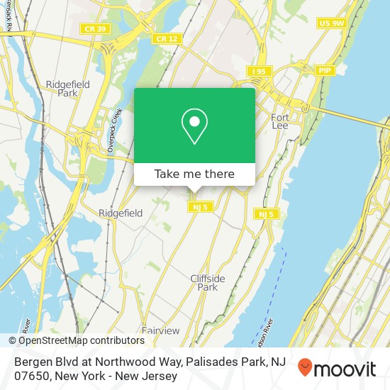 Mapa de Bergen Blvd at Northwood Way, Palisades Park, NJ 07650