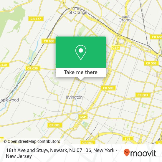 Mapa de 18th Ave and Stuyv, Newark, NJ 07106