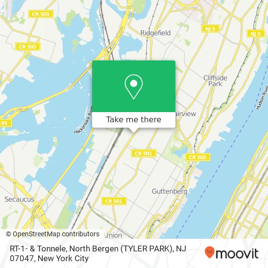 Mapa de RT-1- & Tonnele, North Bergen (TYLER PARK), NJ 07047