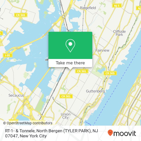 Mapa de RT-1- & Tonnele, North Bergen (TYLER PARK), NJ 07047