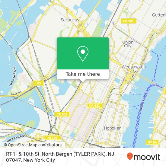 Mapa de RT-1- & 10th St, North Bergen (TYLER PARK), NJ 07047