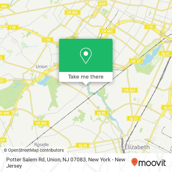 Mapa de Potter Salem Rd, Union, NJ 07083