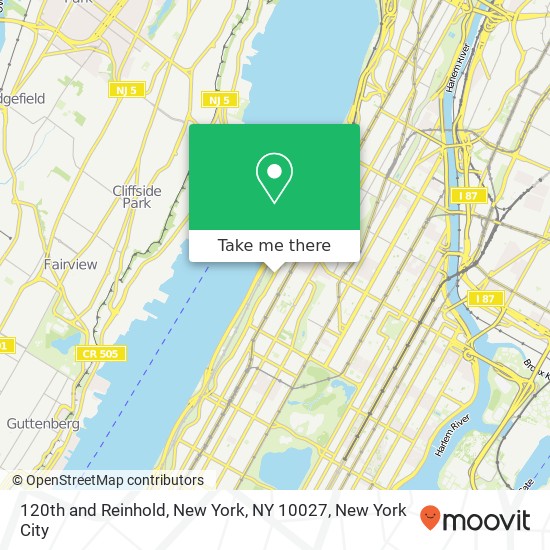 120th and Reinhold, New York, NY 10027 map