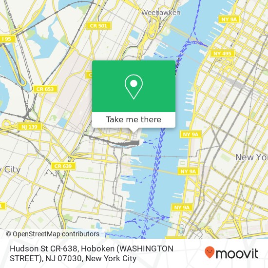 Mapa de Hudson St CR-638, Hoboken (WASHINGTON STREET), NJ 07030