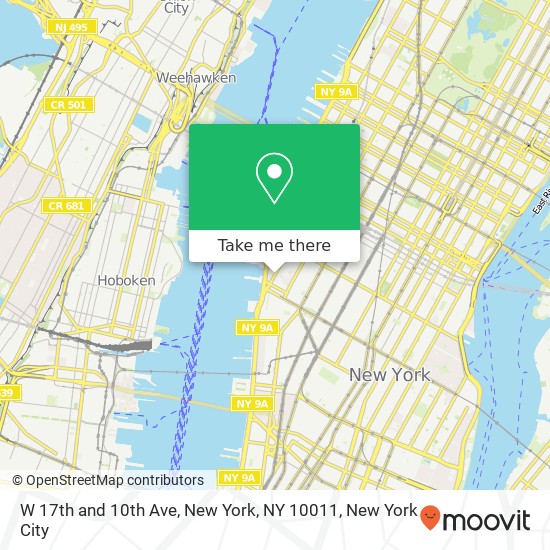 Mapa de W 17th and 10th Ave, New York, NY 10011