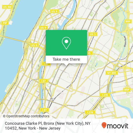 Concourse Clarke Pl, Bronx (New York City), NY 10452 map