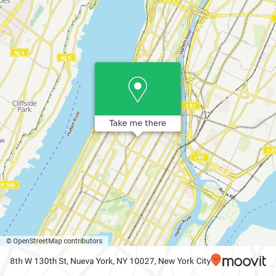 Mapa de 8th W 130th St, Nueva York, NY 10027