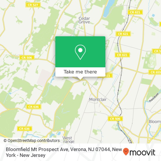 Mapa de Bloomfield Mt Prospect Ave, Verona, NJ 07044