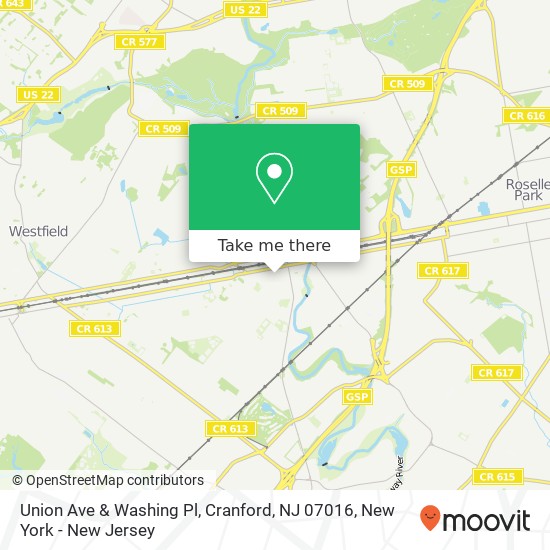 Union Ave & Washing Pl, Cranford, NJ 07016 map