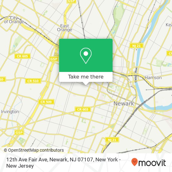 Mapa de 12th Ave Fair Ave, Newark, NJ 07107