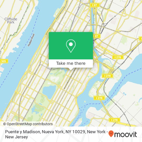 Mapa de Puente y Madison, Nueva York, NY 10029