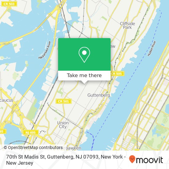 Mapa de 70th St Madis St, Guttenberg, NJ 07093